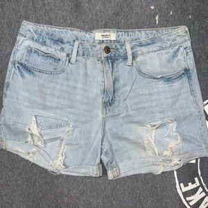 Forever 21 Faded Blue Ripped Jean Shorts